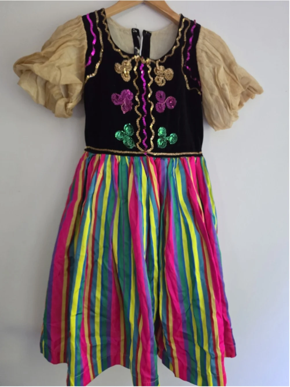 Vintage FAO Schwarz Star Costumes Girls Folk Dress Sequin Striped Size 14 Rare